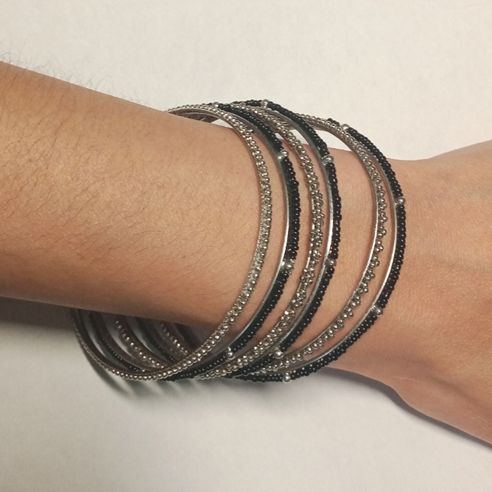 Bangle bracelets silver and black
